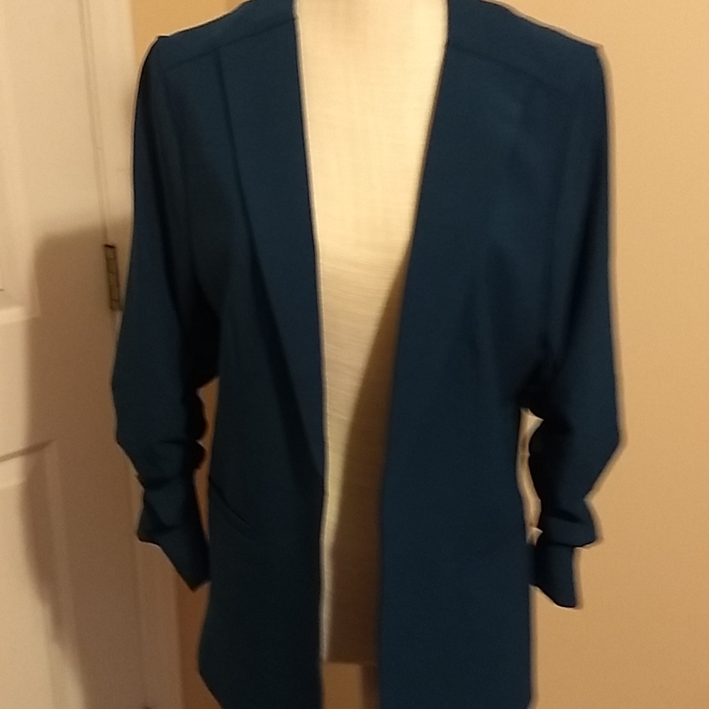 NWT colorless ruched sleeve two front pocket dark teal Blazer